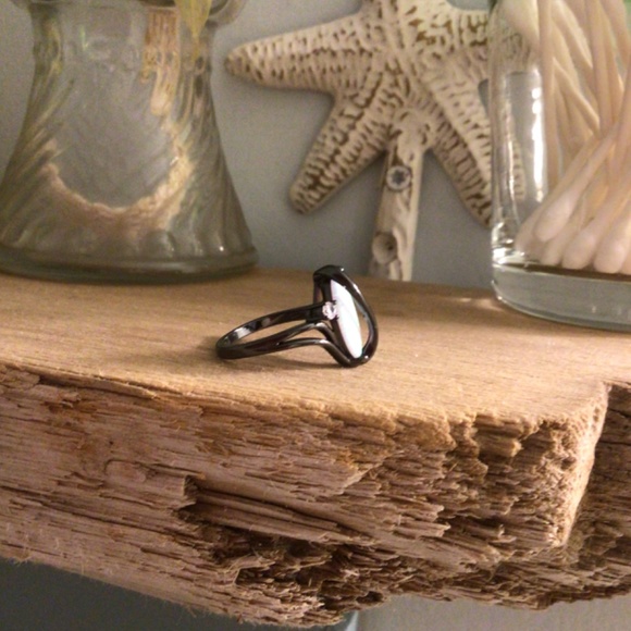 Black Rhodium Plated Created Fire Opal with cubic zirconia sz 8 - Picture 5 of 9